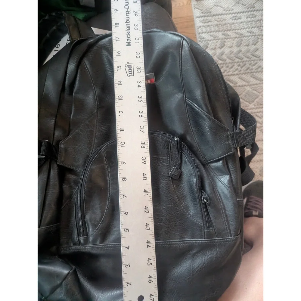 Sessions Y2K Black Faux Leather Backpack School Grunge‎ Goth Emo Daypack skater